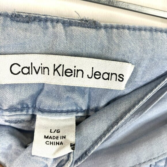 Calvin Klein Chambray Pants Womens Size Large Blue Tapered Leg Belt - Picture 2 of 4